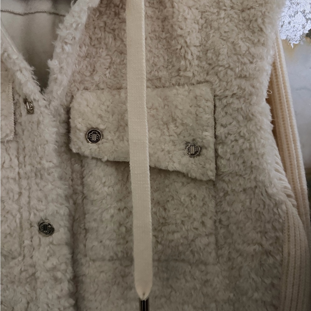 Maje Knit Panelled Teddy Vest Sweater Jacket - Picture 7 of 9